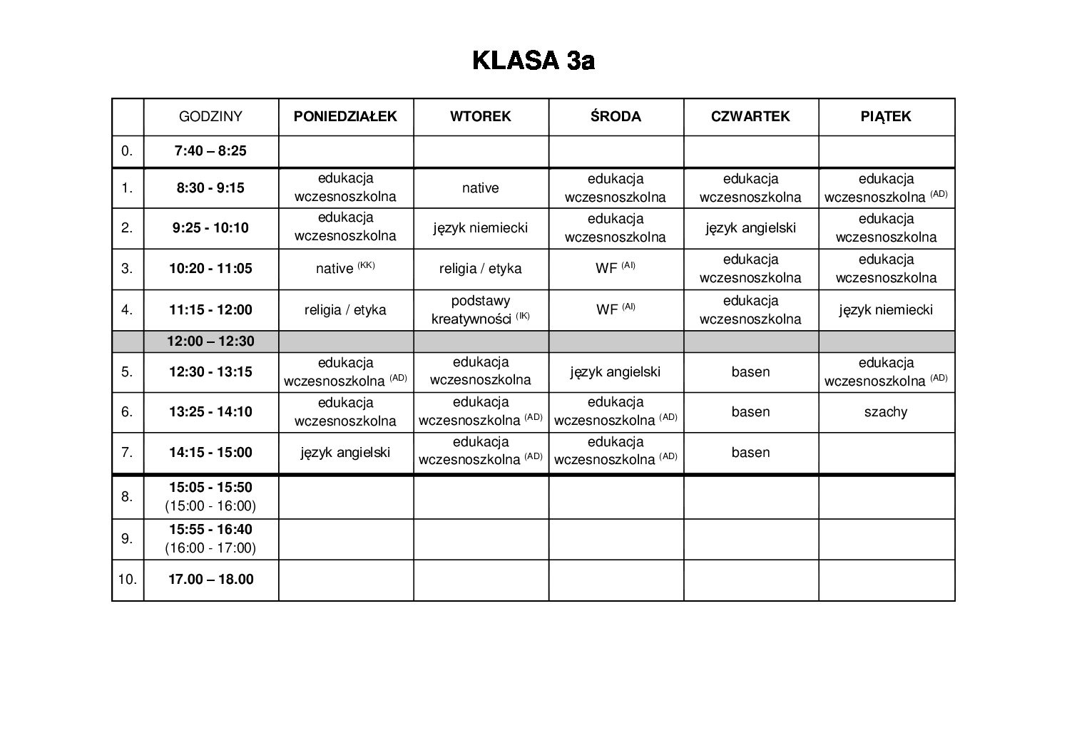 Plan lekcji klasa IIIa | MSPEI w Łodzi