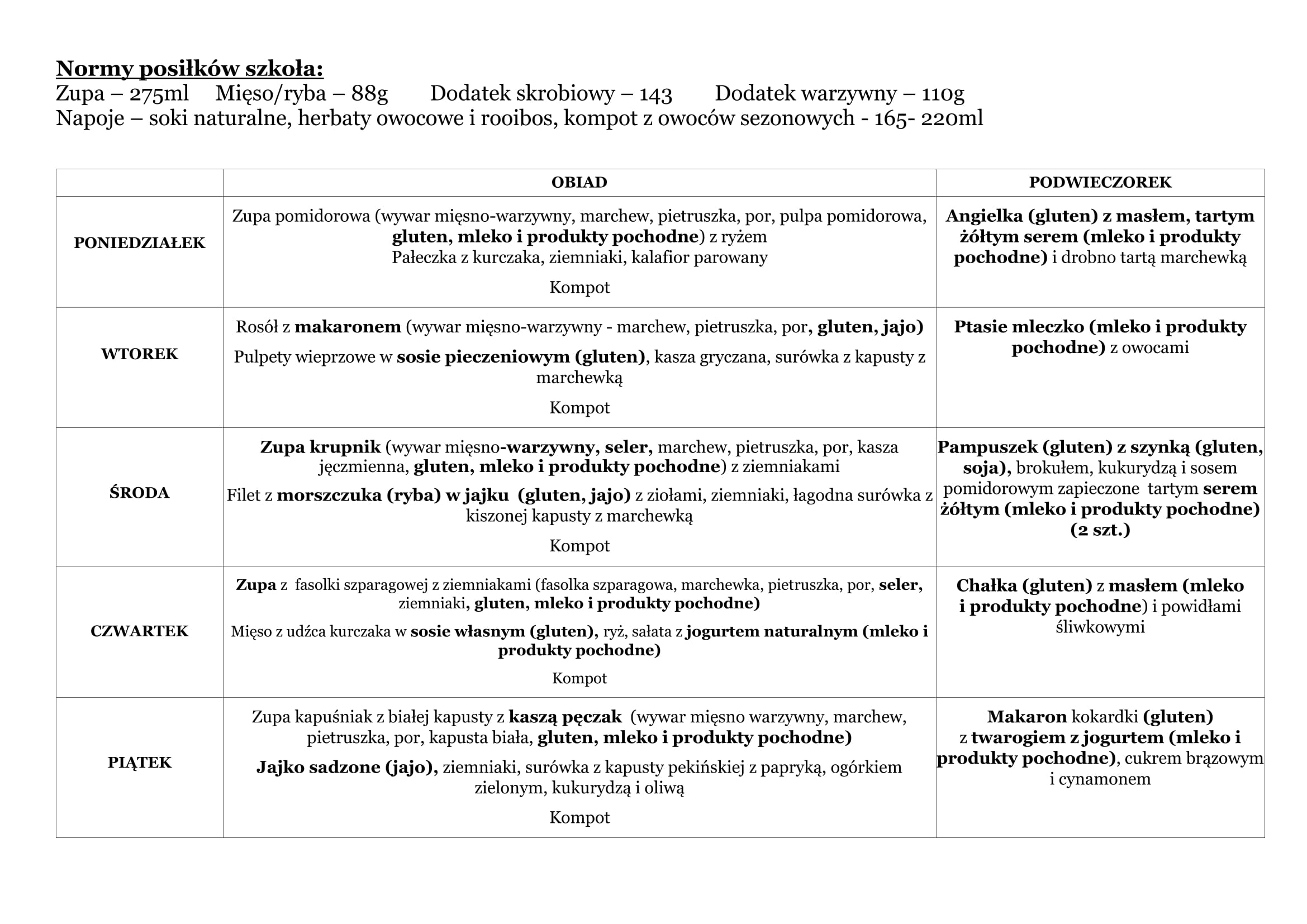 Tygodniowy plan zajęć.