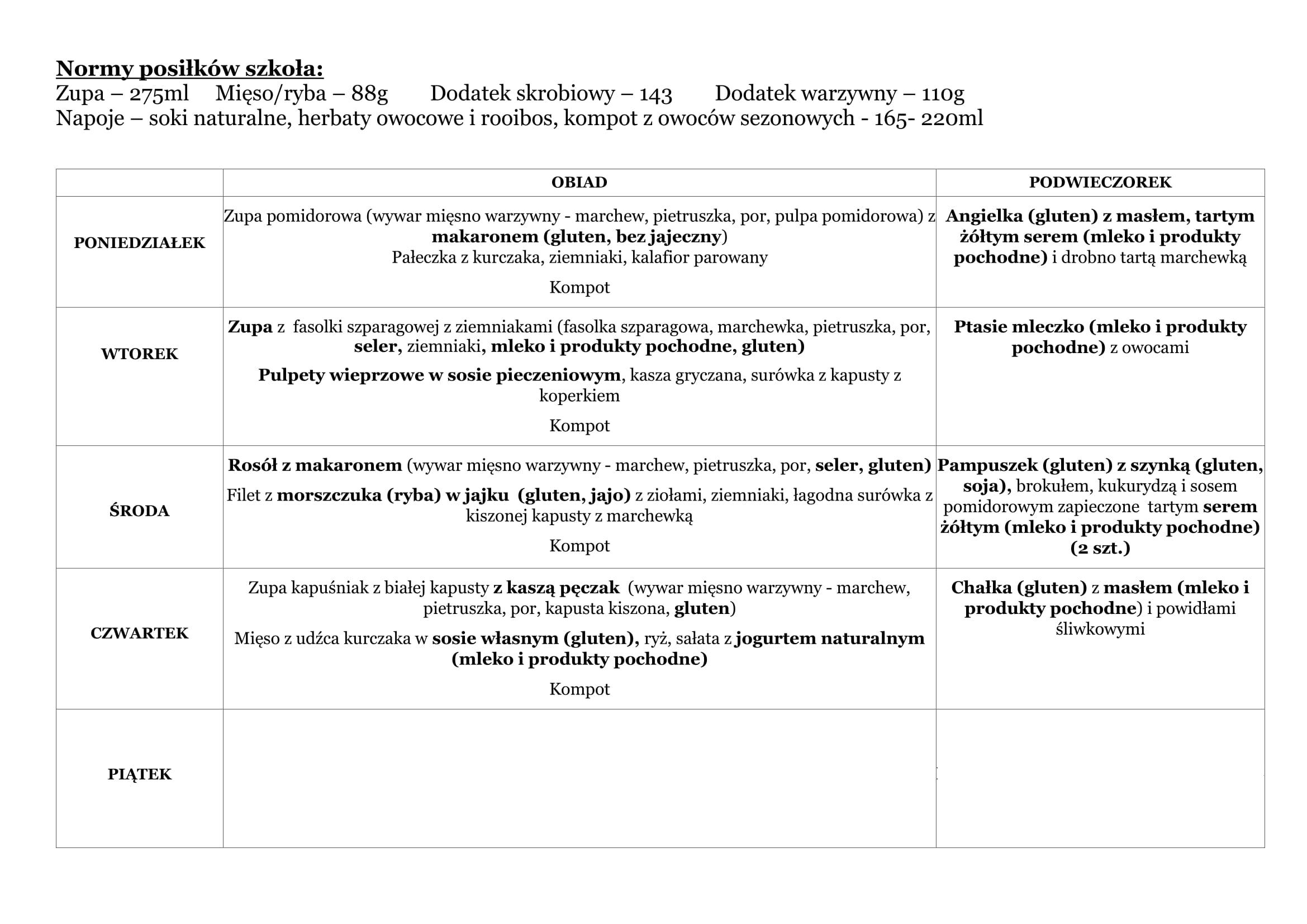 Plan zajęć tygodniowy dla uczniów podstawówki.