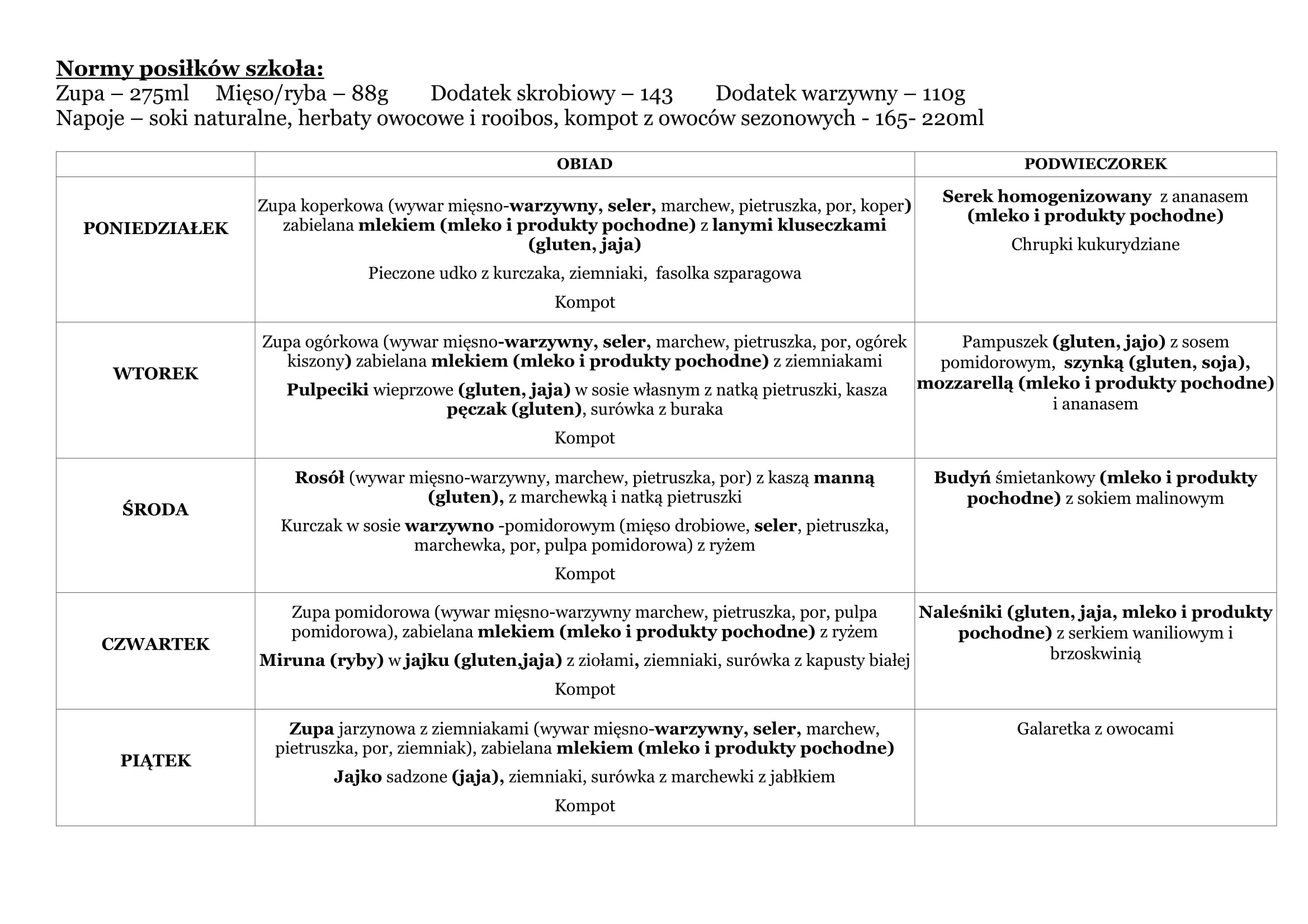 Plan zajęć dla uczniów.